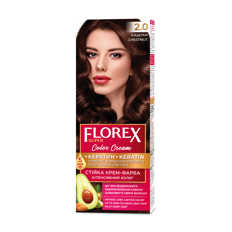 Стійка крем-фарба для волосся Florex Super 2.0 Каштан, 100 мл